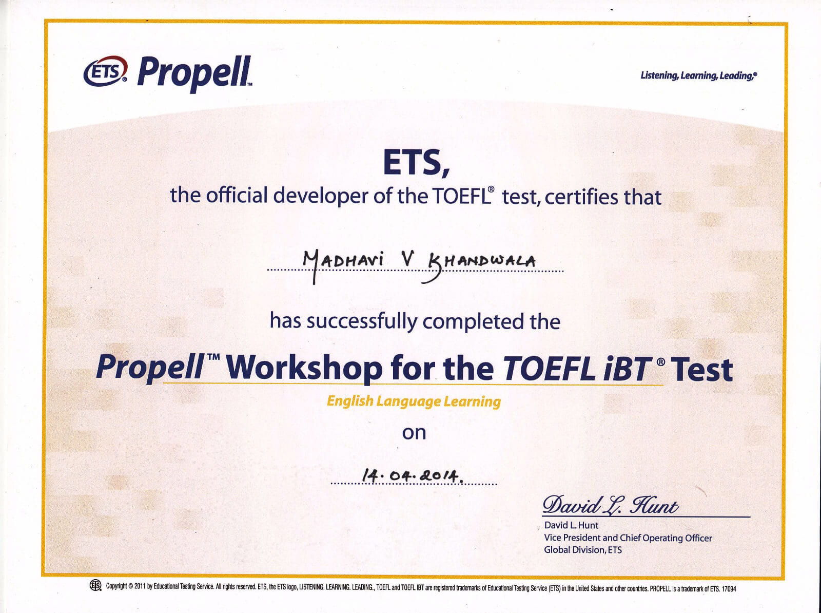 Propell Certificate Propell Certificate